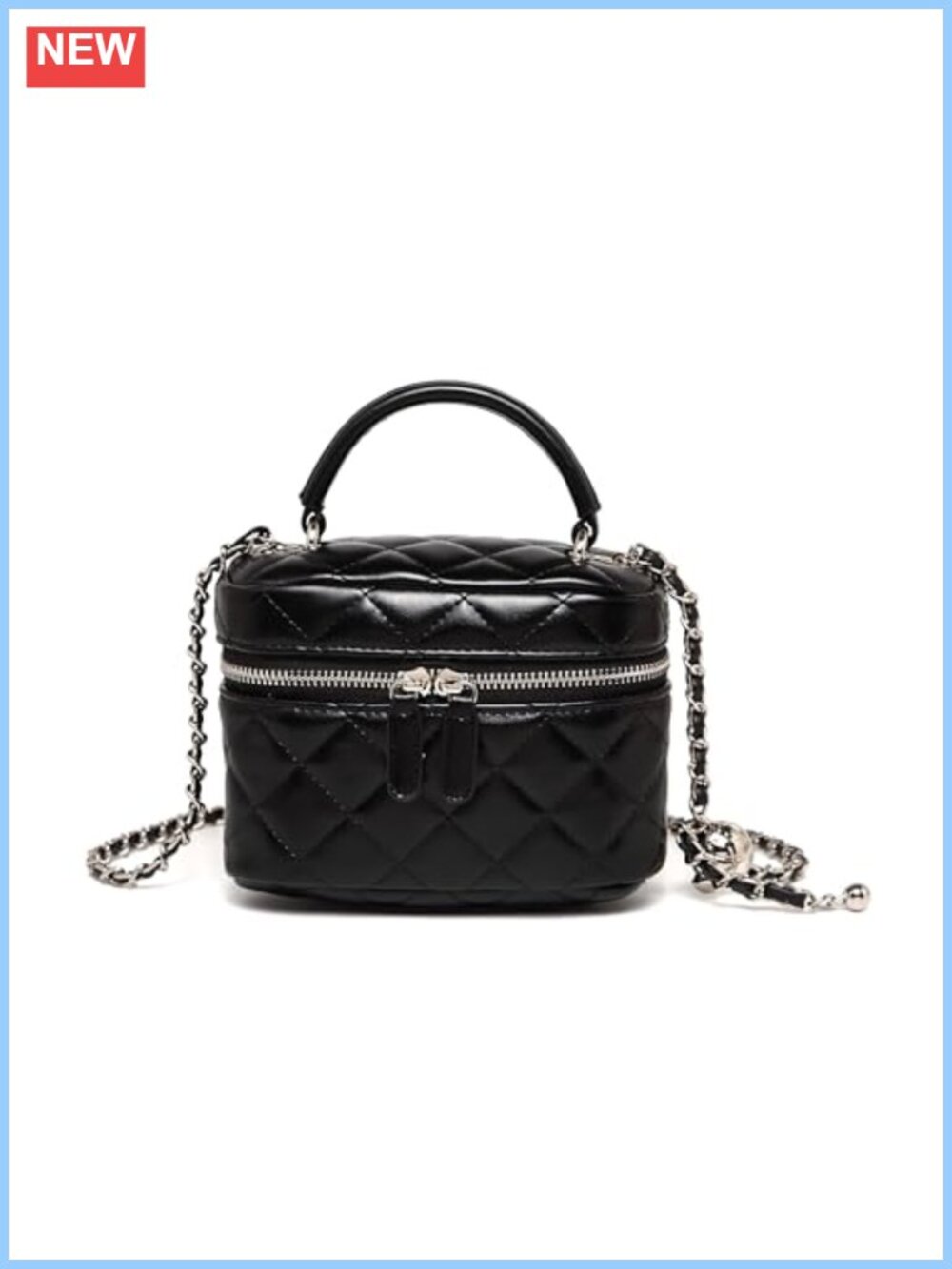 Mini Quilted Faux Leather Crossbody Handbag with Chain Strap
